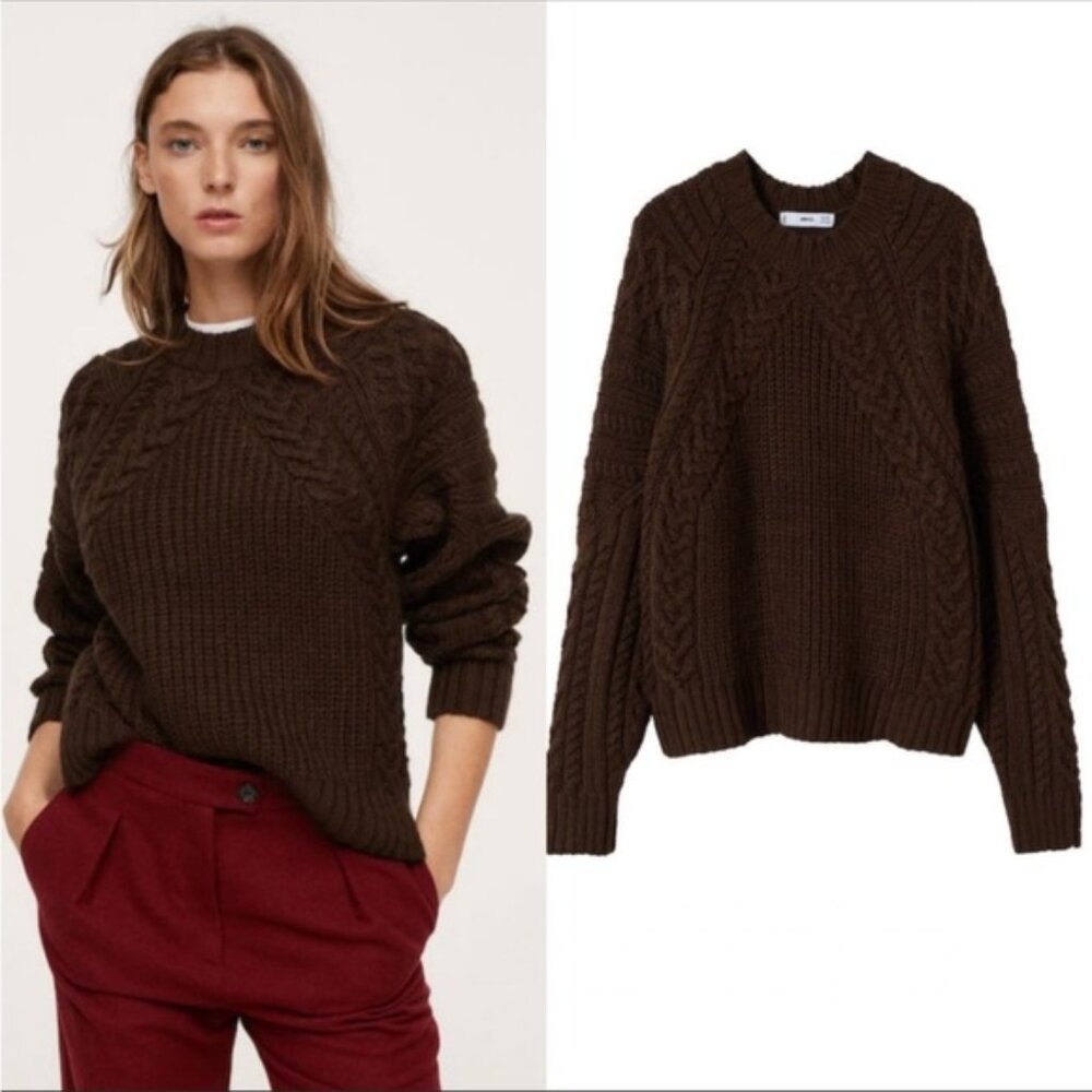 Mango Brown Cable Knit Sweater.